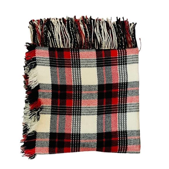 Madewell Oversized Black Red Cream Plaid Scarf Wrap - Picture 2 of 4